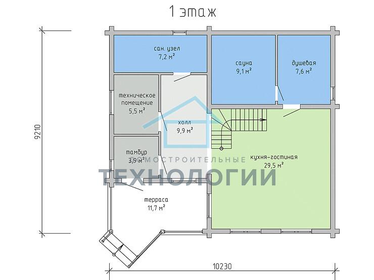Дом шале из бруса с сауной в 1,5 этажа 9х10 Медея